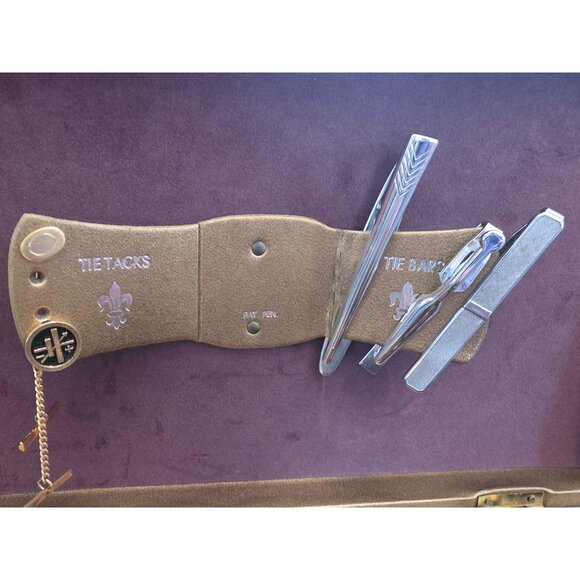 Vintage Lot Mens Tie Bar & Tie Tack In Gold Case - Picture 5 of 11